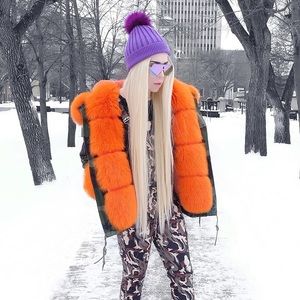 Brand New Genuine Orange Fur Orange & Cameo Jacket! Only wore for photos